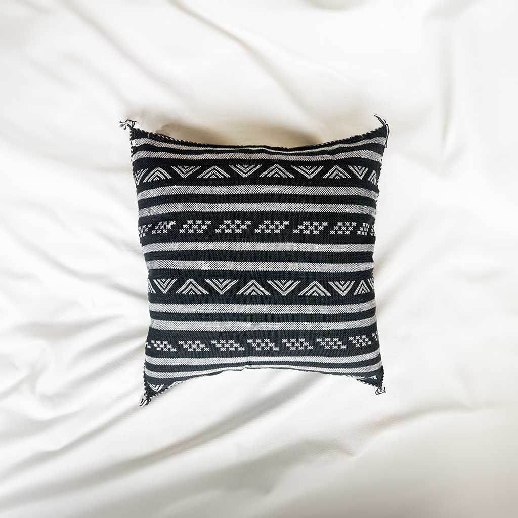 black-white-minimal-pillow-home-decor-authentic-moroccan-vegan-silk-nz