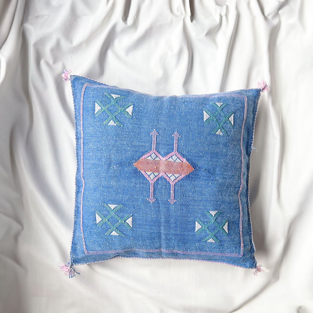 Blue Moroccan Cactus Silk Cushion Cover vegan silk