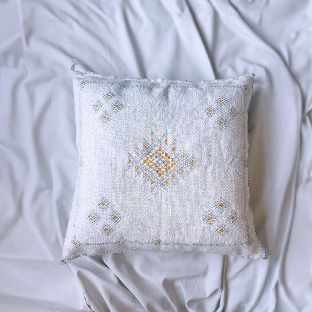 white-minimal-cushion-home-decor-authentic-moroccan-vegan-silk-nz